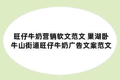 旺仔牛奶营销软文范文 巢湖卧牛山街道旺仔牛奶广告文案范文